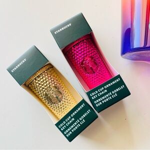 Starbucks Gold and Pink Cold Cup Keychains